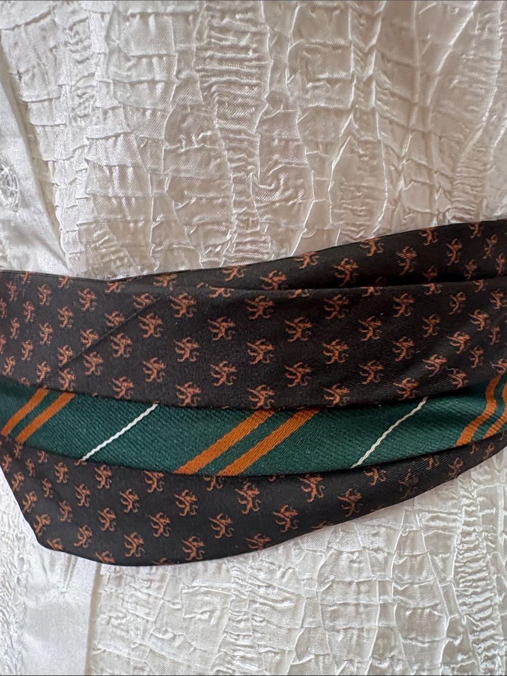 Upcycled Necktie Wrap Belt Green Brown Boho - Picture 3 of 5